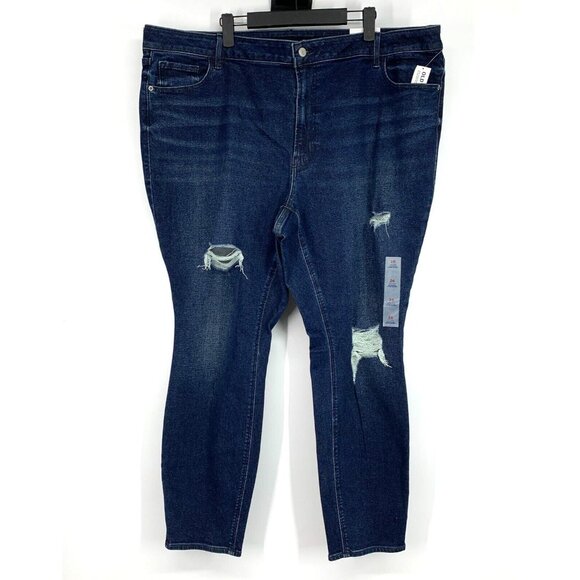 Old Navy Jeans Mid Rise Rockstar Skinny Distressed Blue Denim - Picture 1 of 11